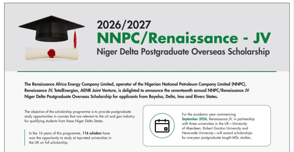 NNPC/Renaissance JV Scholarship 2026/2027: How to Apply 1 NNPC/Renaissance JV Niger Delta Postgraduate Overseas Scholarship 2026/2027