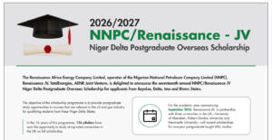 NNPC/Renaissance JV Scholarship 2026/2027: How to Apply 3 NNPC/Renaissance JV Niger Delta Postgraduate Overseas Scholarship 2026/2027