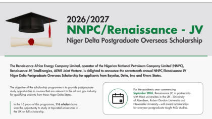 NNPC/Renaissance JV Niger Delta Postgraduate Overseas Scholarship 2026/2027