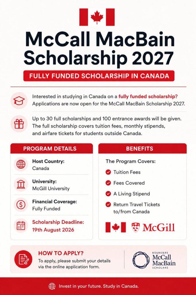 McCall MacBain Scholarship 2027: Eligibility, Deadline, How to Apply 2 mccall macbain scholarship 2027 poster